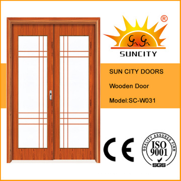 Good Quality Design Double Leafs Sliding Glass Wooden Door (SC-W031)